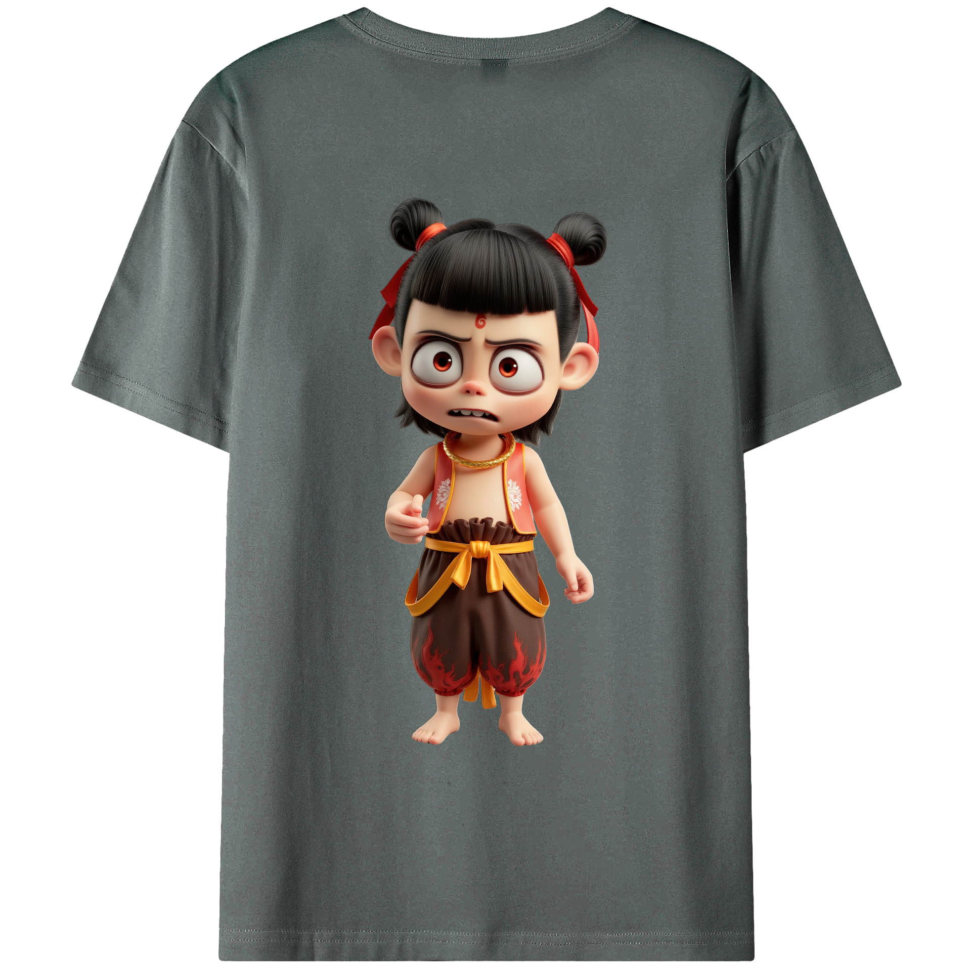 （画像用） Ne Zha 2 ナタ 魔童の大暴れ 綿100％ メンズ半袖Tシャツ（バックプリント） 通気性